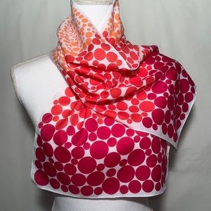 100% Polyester Scarf 42”x 13 1/2 inches Graphic Print in Magenta, Orange, Coral